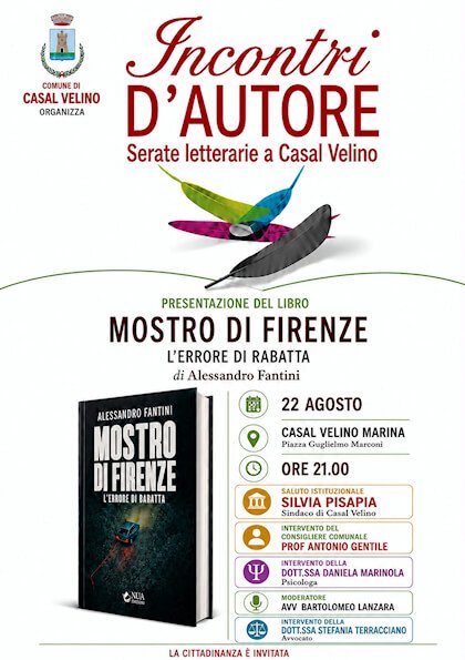 Locandina della presentazione del volume a Casal Velino Marina, 22 agosto 2026